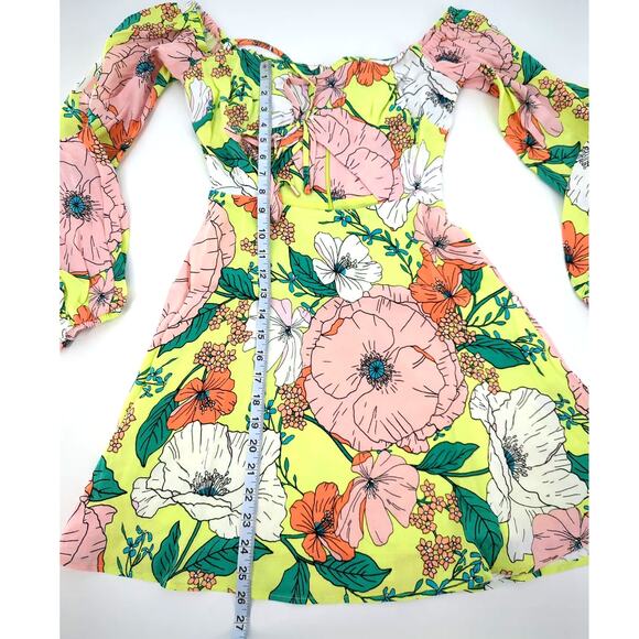 AFRM Spring Lime Bouquet Dolly Cut Out Mini Dress Size Small - Picture 9 of 11